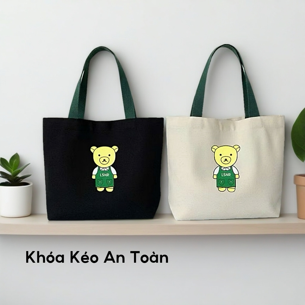 túi tote đi làm dễ thương vải bố chống nước nhiều màu tote gấu