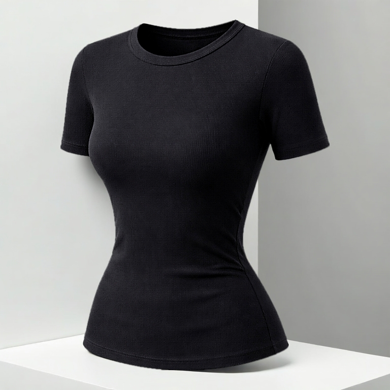 Áo thun ôm body cotton lông mịn co giãn, Áo thun nữ cổ tròn form chuẩn tôn dáng_baretoptop_AT047