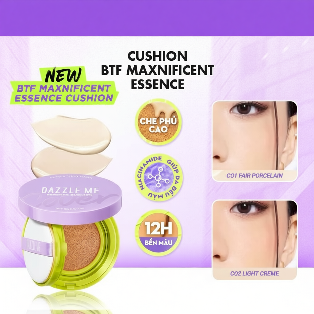 Cushion cấp ẩm kiềm dầu lâu trôi DAZZLE ME, che phủ mịn lì tự nhiên 15g