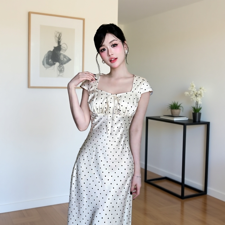 Đầm lụa dáng dài đuôi cá cổ vuông chất lụa Tô Châu sang trọng - MIDU DRESS