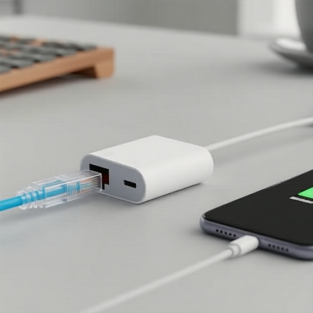 Bộ chuyển đổi USB-C Ethernet với đầu vào VGA/Lightning, Hub sạc 2 trong 1