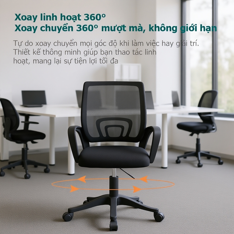 Ghế xoay văn phòng Tựa lưng lưới thoáng khí Thiết kế cong chống mỏi Chân thép chịu lực tốt