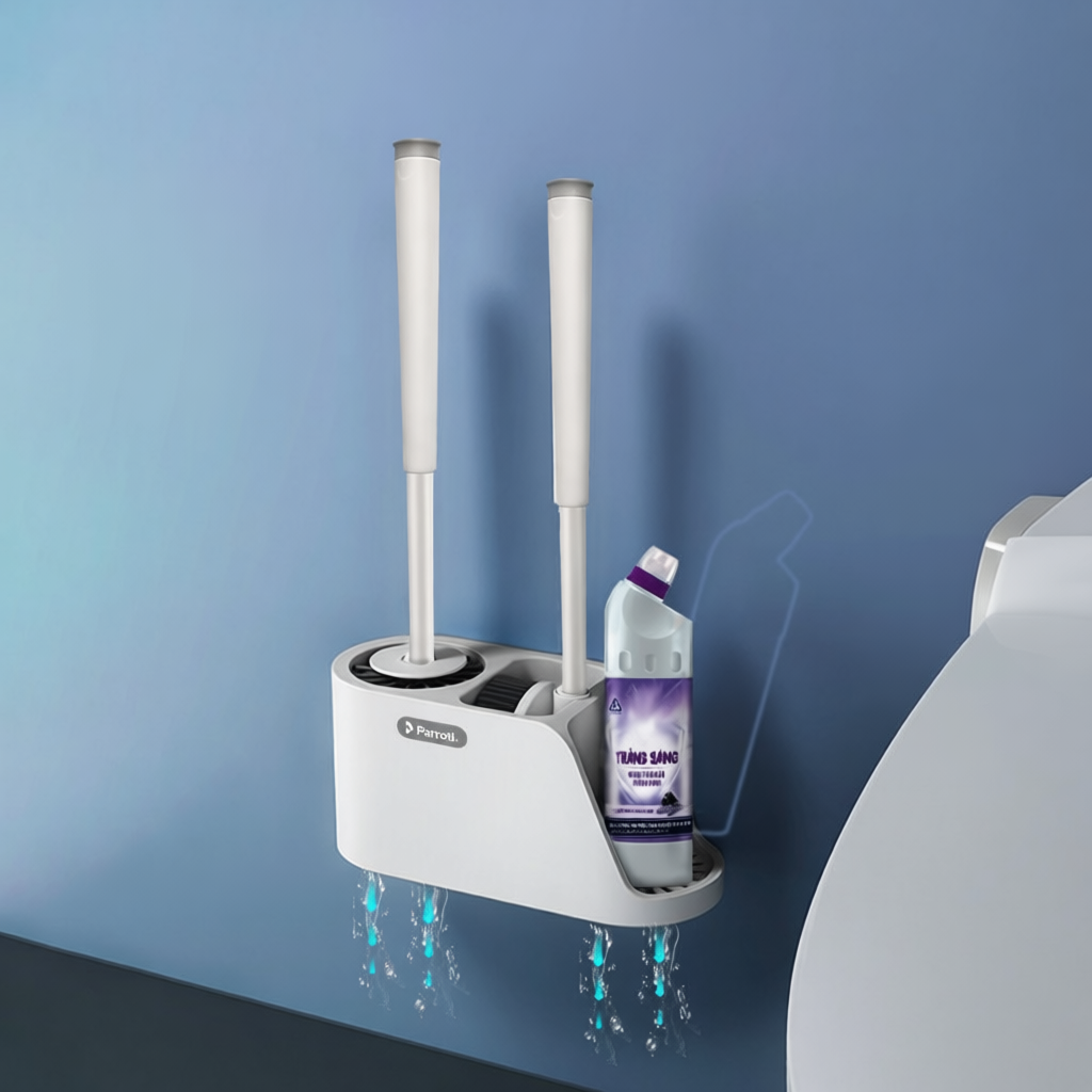 Cọ bồn cầu silicon, chà toilet nhà vệ sinh, cây chà sàn nhà vệ sinh dán tường Parroti Silicon SL02