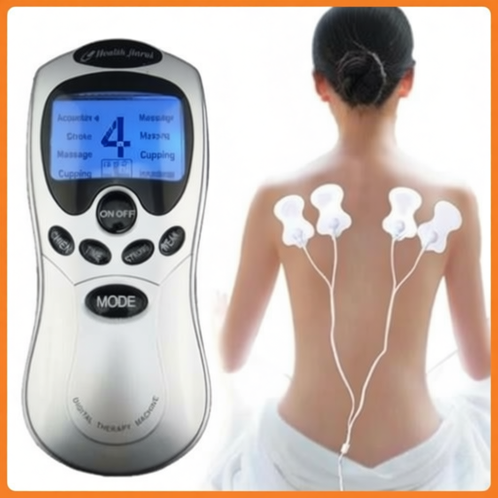 Máy massage xung điện 4 miếng dán vật lý trị liệu mát xa châm cứu bấm huyệt cầm tay lưng cổ vai gáy