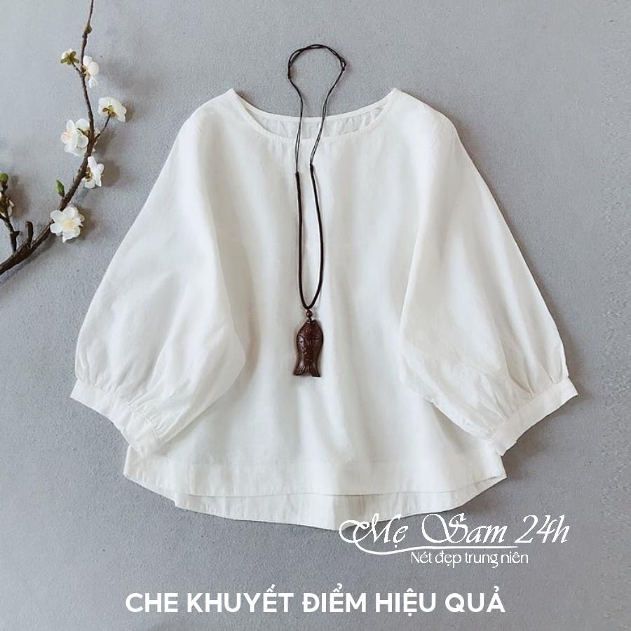 Áo kiểu nữ Hàn Quốc Mẹ Sam 24h chất liệu đũi tơ form rộng bigsize che khuyết điểm H.46
