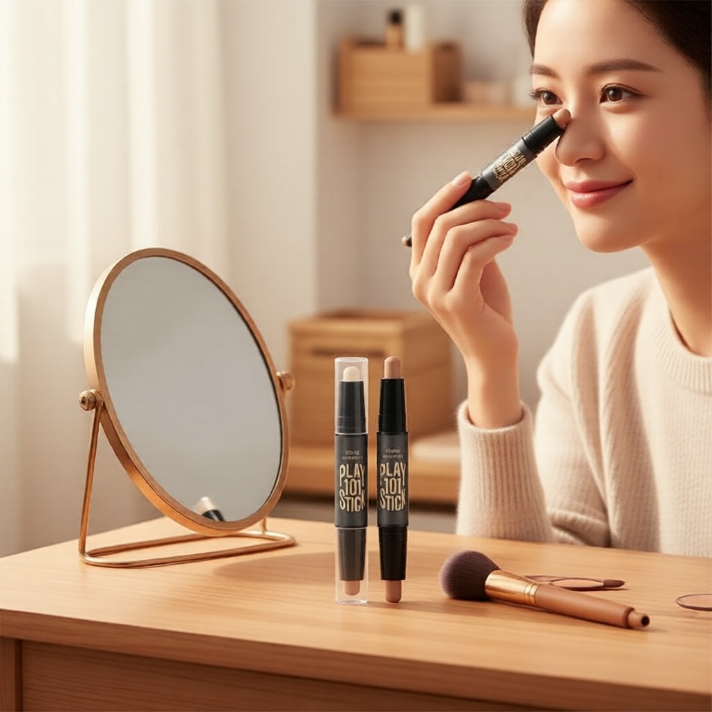 LAMEILA Kem Che Khuyết Điểm 2 Trong 1: Bút Bắt Sáng & Tạo Khối, Đầu Đôi, Chống Nước, Lâu Trôi, Tạo H