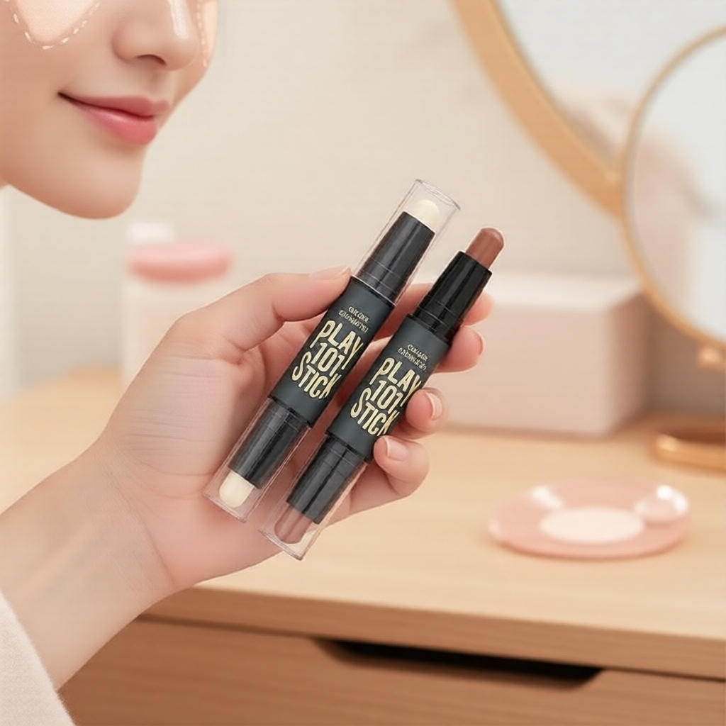 LAMEILA Thanh Lì Mịn 2 Trong 1: Che Khuyết Điểm & Tạo Khối Bắt Sáng, Bút Mắt Nhũ Kép, Chống Nước, Hi