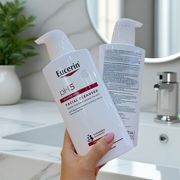 (2028) Sữa Rửa Mặt Eucerin PH5 Facial Cleanser Da Nhạy Cảm (400ml) tặng khăn ướt