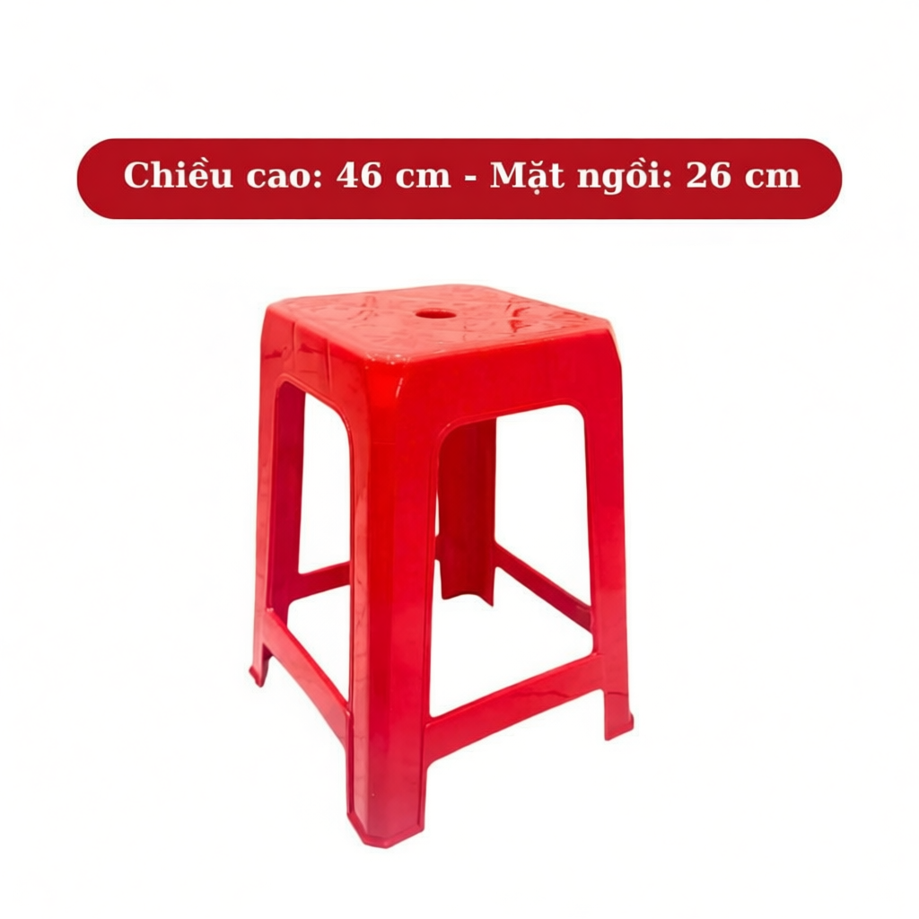 Ghế nhựa cao Nhựa Văn Minh, mặt vuông bông có lỗ kích thước 46x26 cm