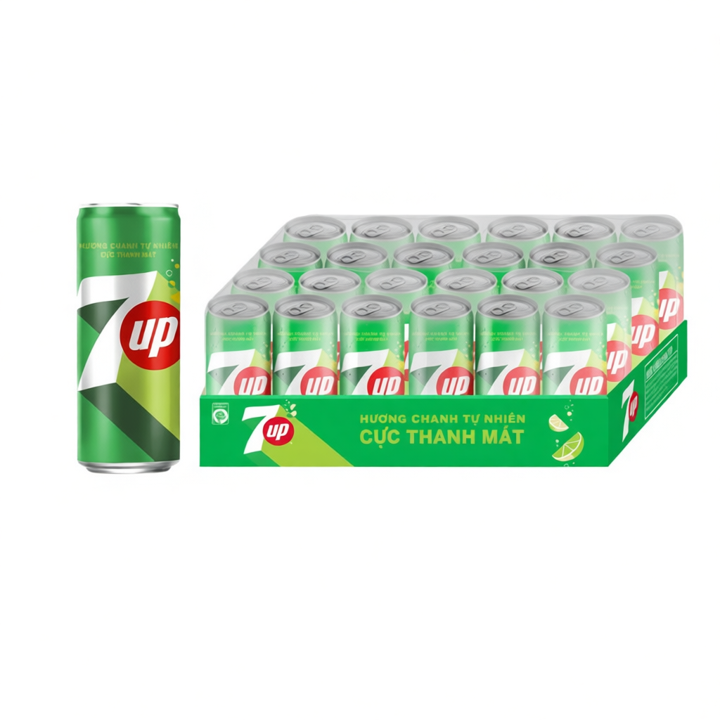 Thùng Nước Ngọt Giải Khát Có Gaz 7Up Lon Xanh (320ml/lon)
