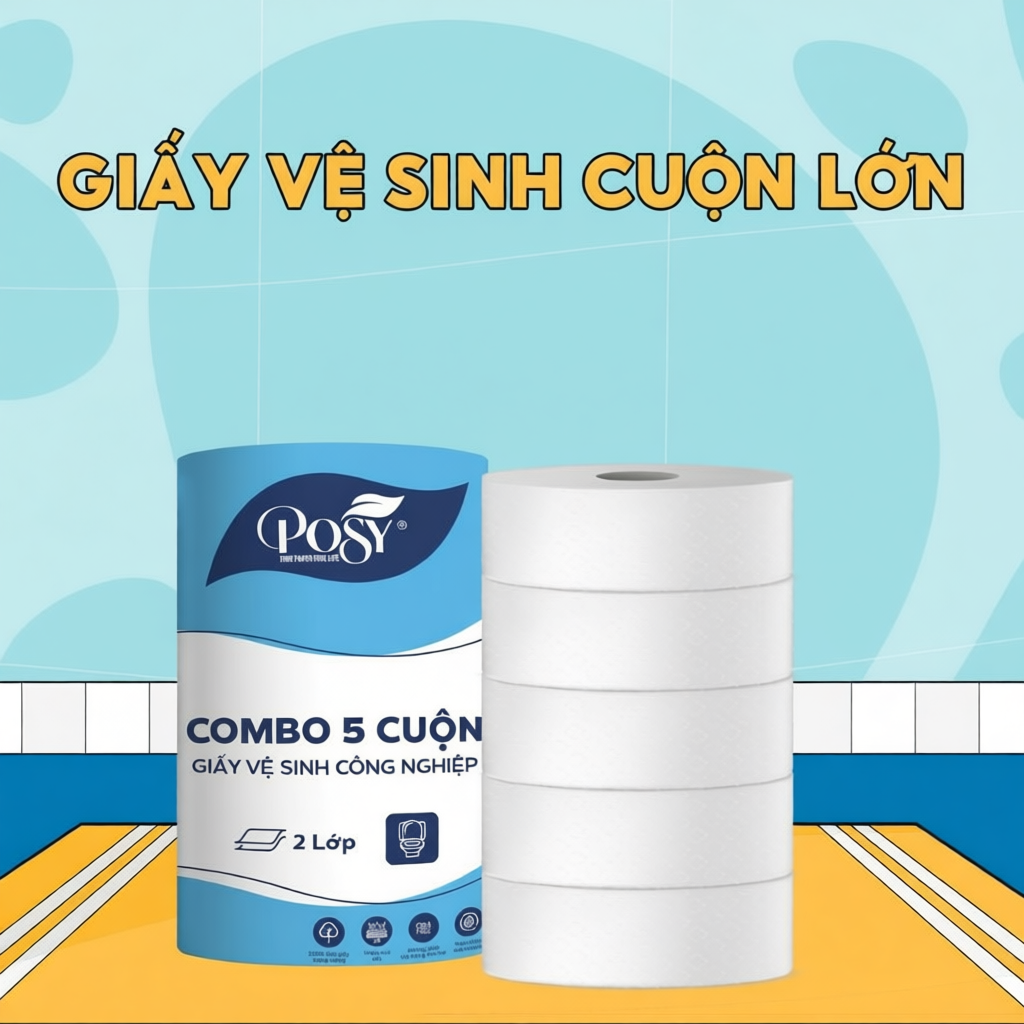 POSY-S4-GVS VĂN PHÒNG -COMBO 5 CUỘN GVS POSY công nghiệp 700gr 2 lớp, mềm mịn, nhẹ diu, giấy vệ sinh