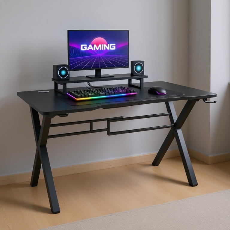Bàn Làm Việc, Bàn Gaming Nội Thất 5C chân chữ K nhiều phiên bản, mặt gỗ 1m2,1m thiết kế cá tính,chân sắt sơn tĩnh điện