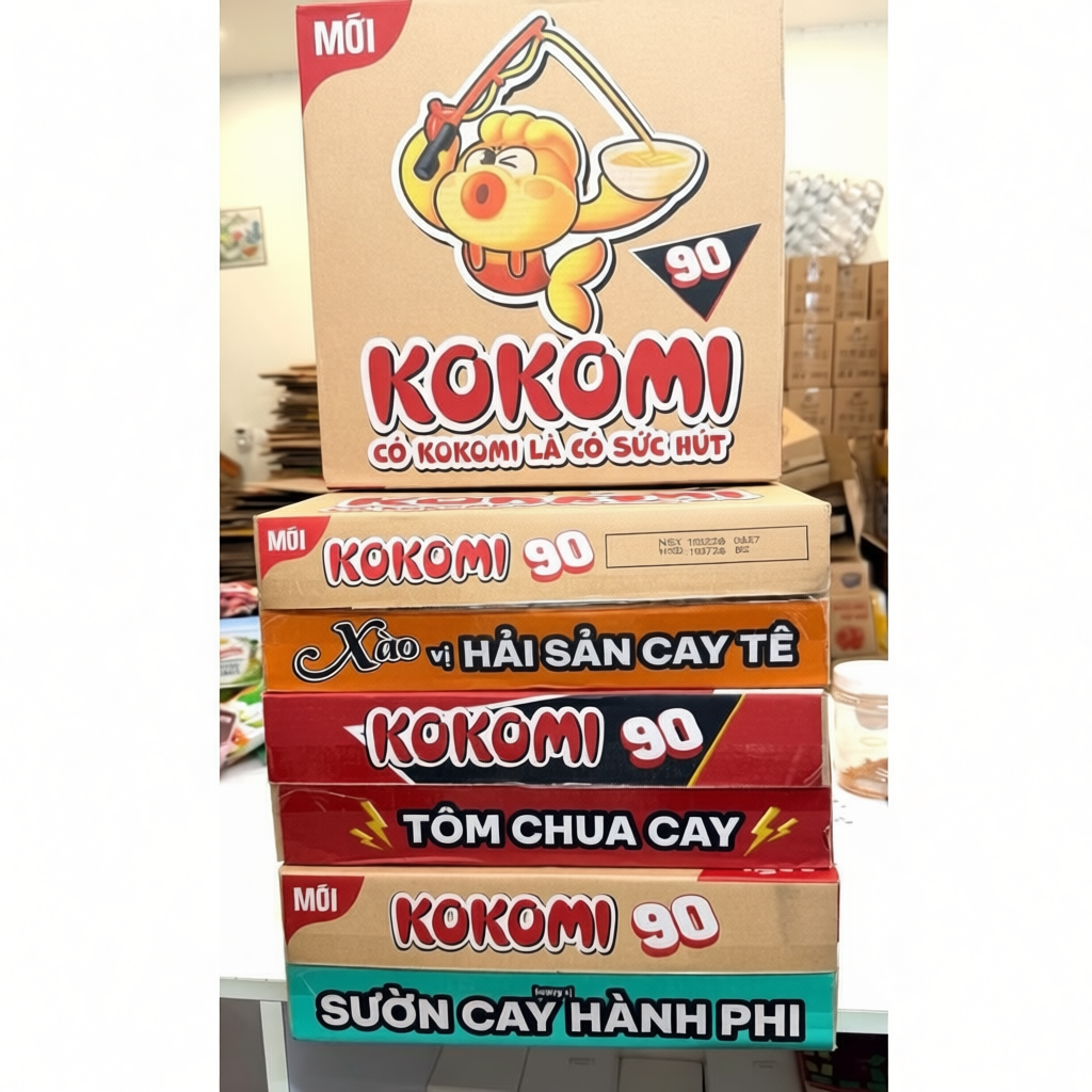 Thùng mì Kokomi Đại Xào 90 vị Hải sản cay tê/ Bò sốt cà 30 gói x 95g