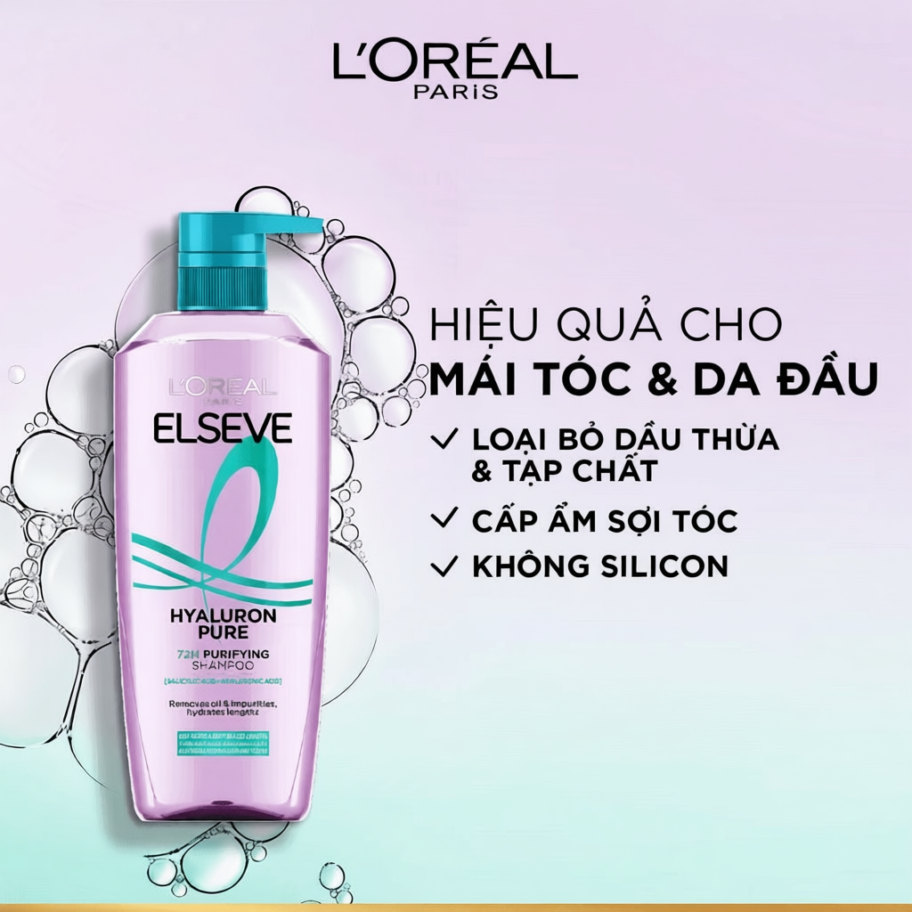 Dầu Gội Loreal Elseve Hyaluron Pure 72H Purifying Shampoo