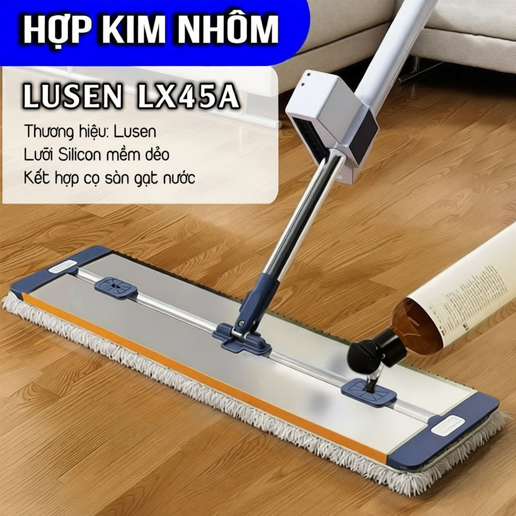 Cây Lau Nhà Tự Vắt 360 Độ Lusen LX45A Tích Hợp Gạt Nước, Lau Cọ Đa Năng