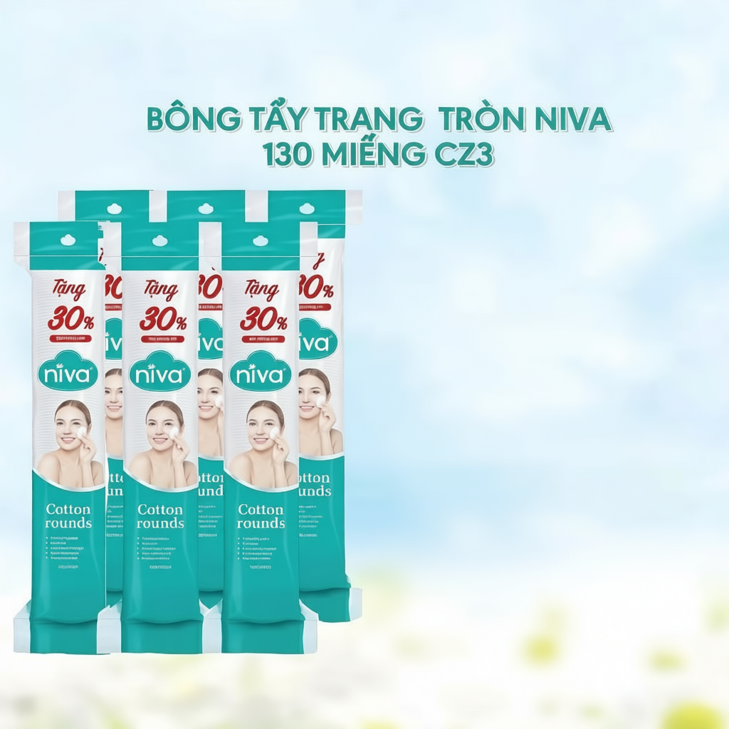 Bông Tẩy Trang Tròn NIVA CZ2 130 Miếng - Bông Tự Nhiên, Không Xơ, Êm Dịu Cho Mọi Làn Da