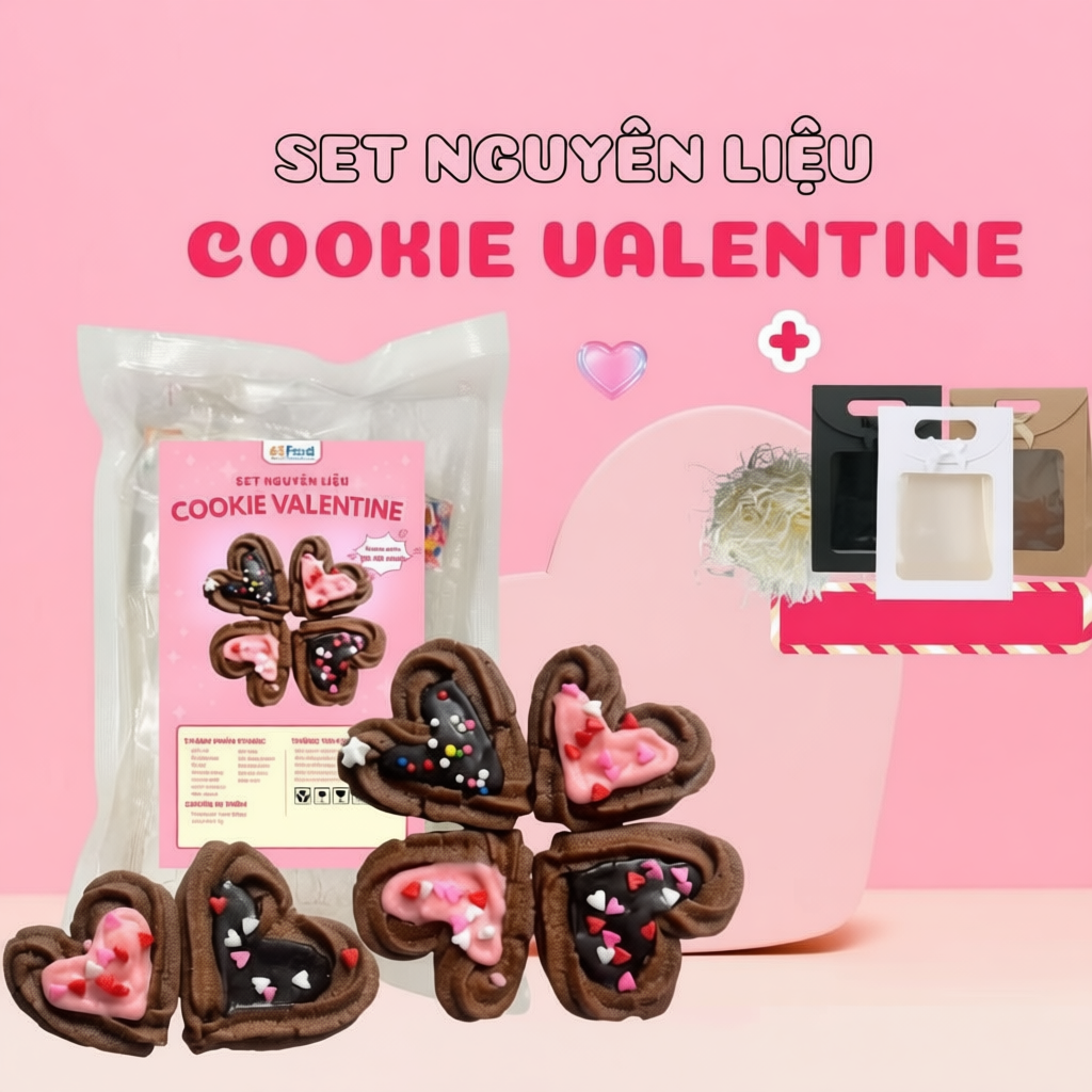 Set nguyên liệu bánh quy cookie Crinkle, cookie tặng 8/3 3 Vị Red Velvet, Cacao, Matcha