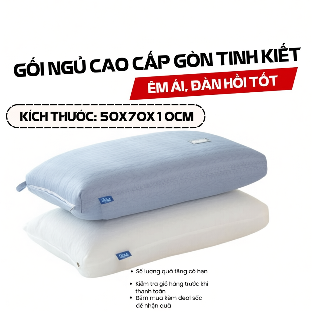 Gối ngủ cao cấp bông gòn tinh khiết CECILA 50x70cm mềm mại (1 cái), hỗ trợ ngủ ngon