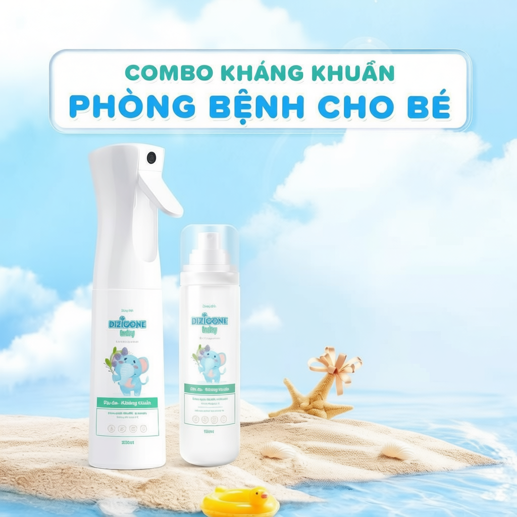 [COMBO] Xịt kháng khuẩn DIZIGONE Baby 100ml & 300ml: Xịt tay chân, đồ dùng cho bé