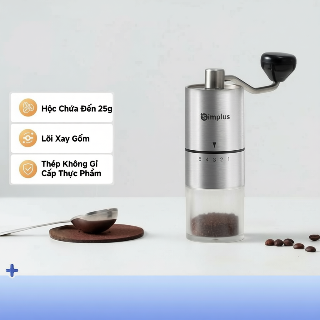 Simplus Máy xay hạt cà phê Simplus Cầm tay, 20g Màu Inox MDJH002