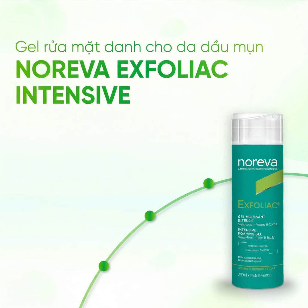 Sữa rửa mặt Noreva Exfoliac Intensive Foaming Gel 200ml cho da dầu mụn