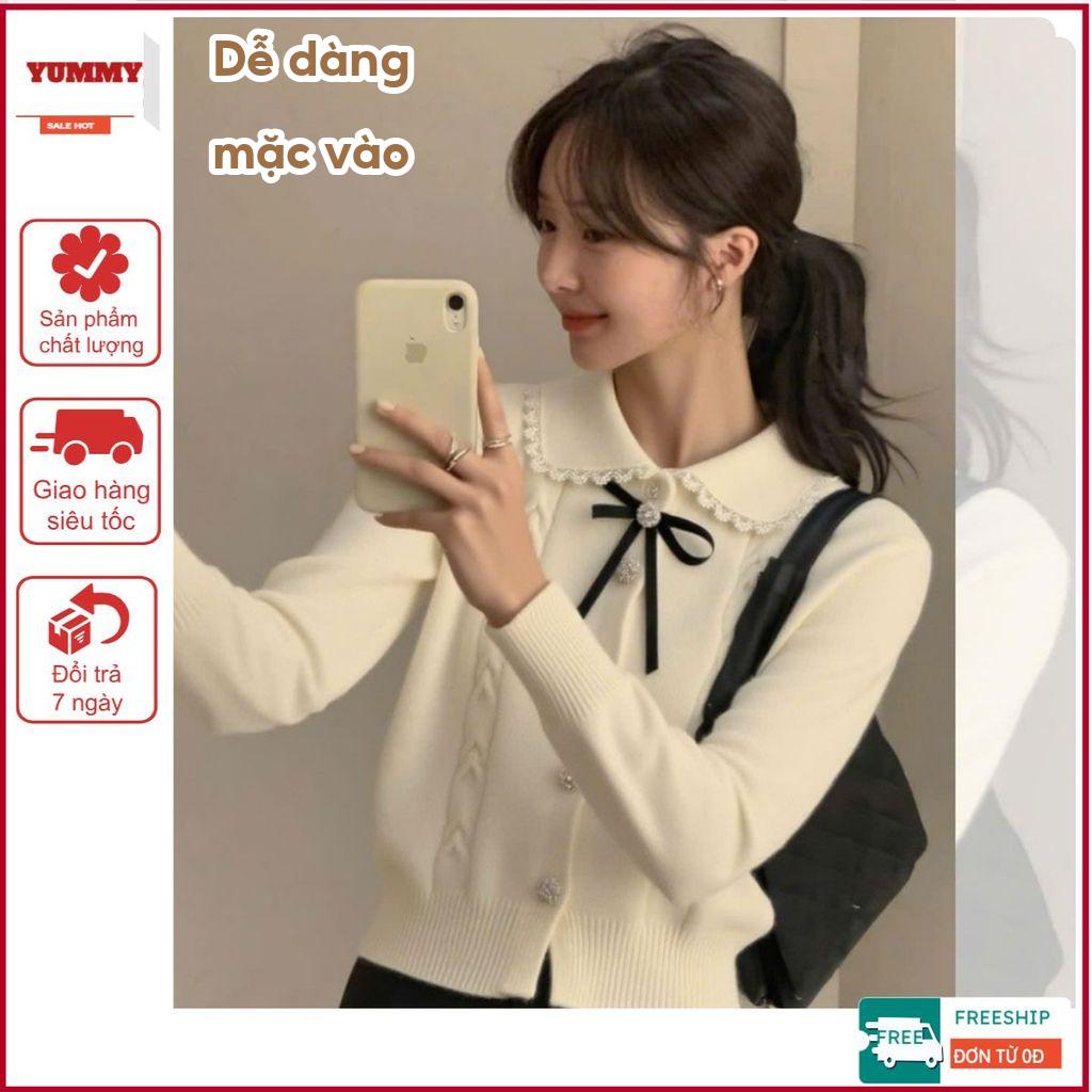Áo len dệt kim YUMMY phối nơ, áo len có cổ phối ren tiểu thư phong cách Hàn Quốc - AL72