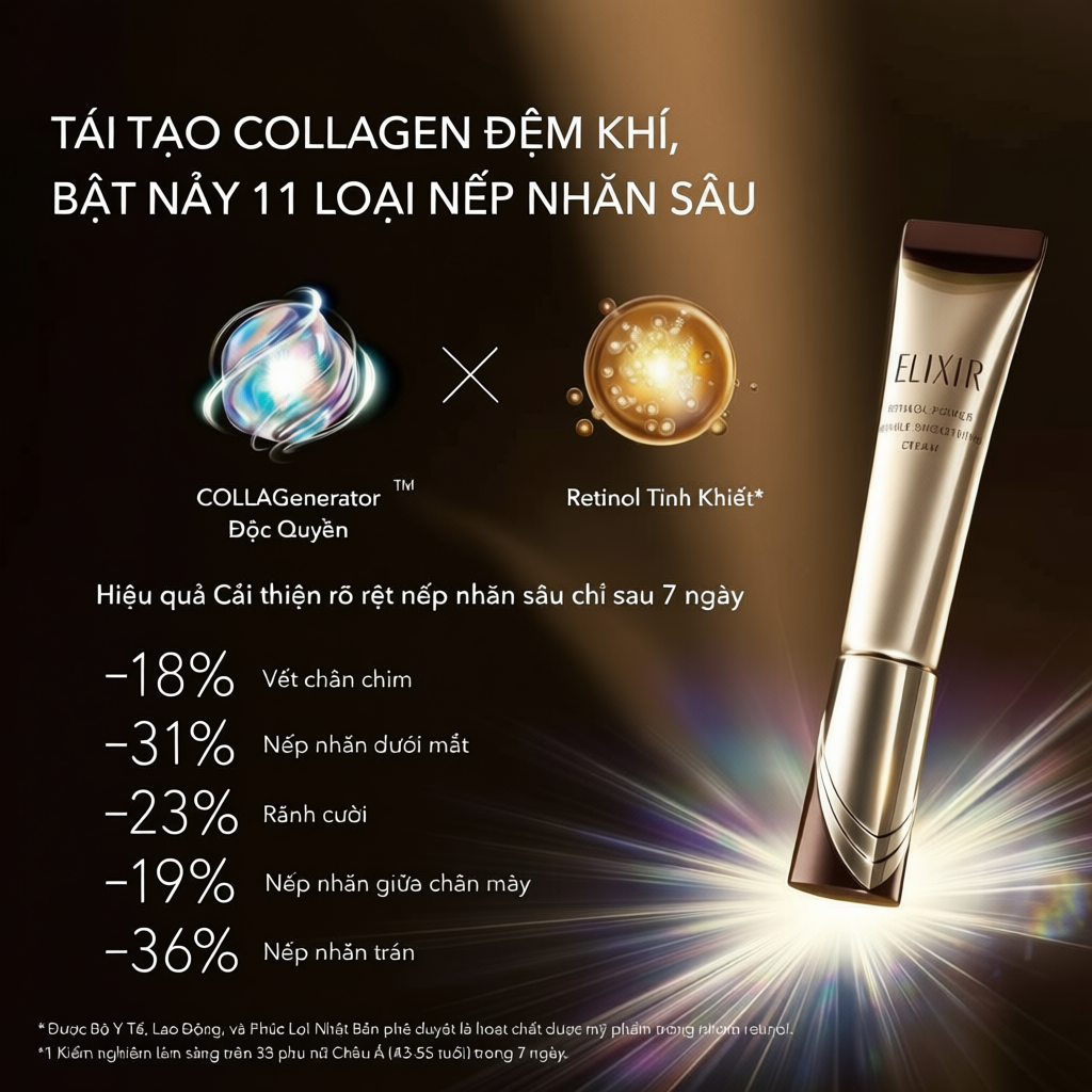 (KOL Live) Kem dưỡng da cải thiện nếp nhăn sâu vùng Mắt - Môi - Mặt ELIXIR RETINOL POWER WRINKLE SMO
