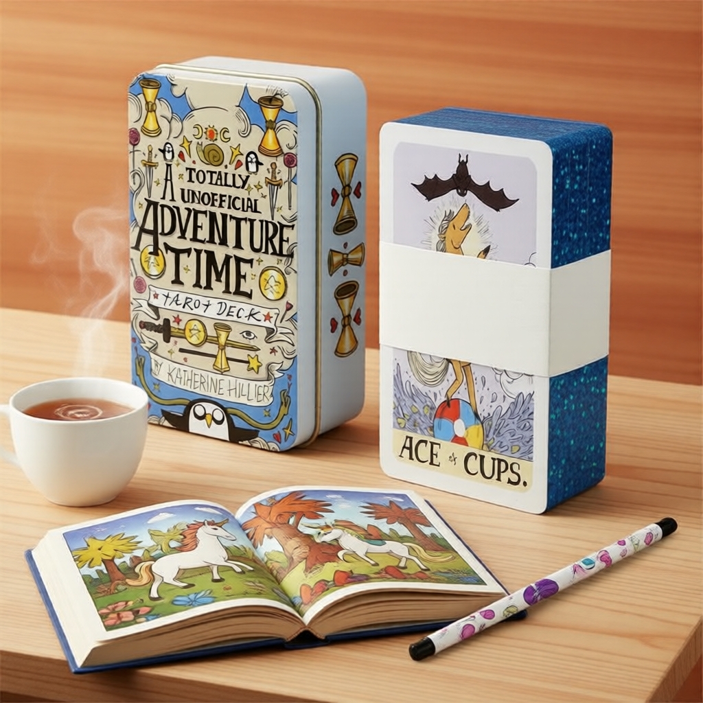 Bộ Bài Tarot Mạ Vàng Adventure Time Kèm Hộp Thiếc Dành Cho Người Mới Bói Toán