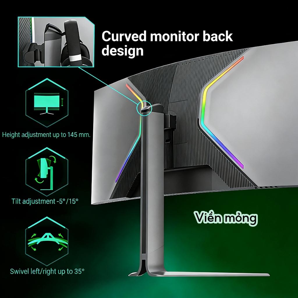 Màn Hình Cong Gaming 34 Inch 200Hz 1ms HDR 2K 3440x1440 Tỷ Lệ 21:9 Chân Nâng Hạ Viền Mỏng (Tặng Kèm Cáp HDMI)