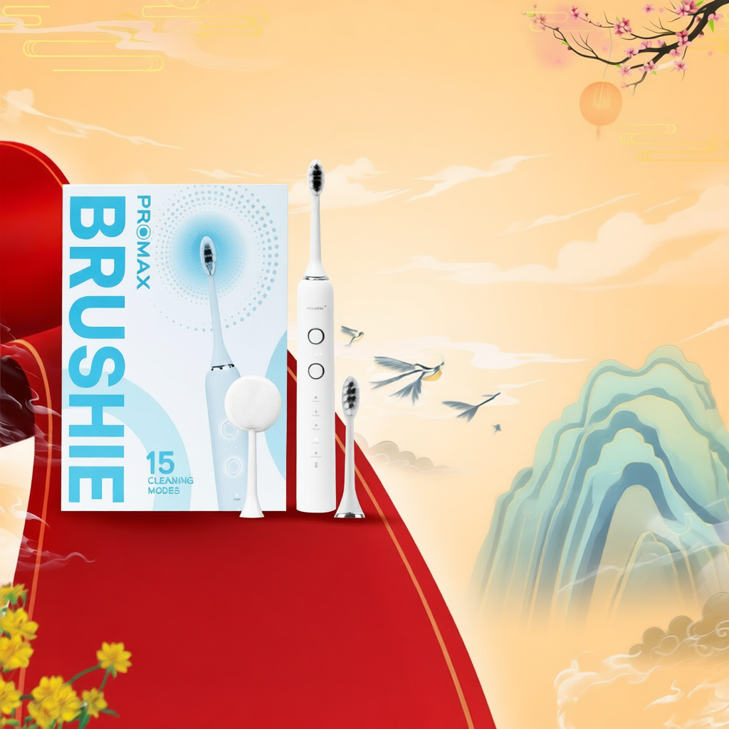 Bàn chải điện Brushie Promax phiên bản nâng cấp 2025, 15 chế độ làm sạch chuyên biệt