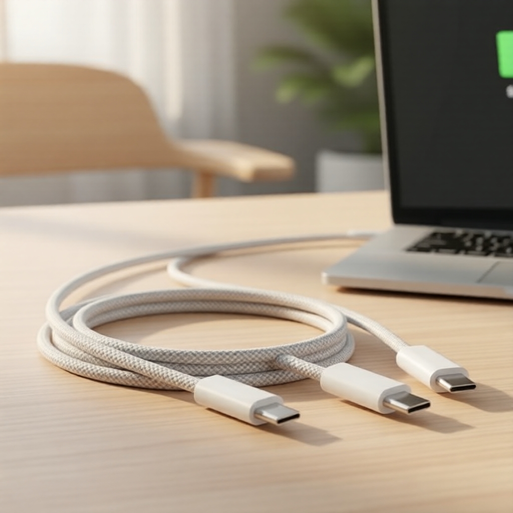 Cáp sạc nhanh Type-C to Type-C PD cho Phone15/17promax và điện thoại Android, bện 1M, màu xám