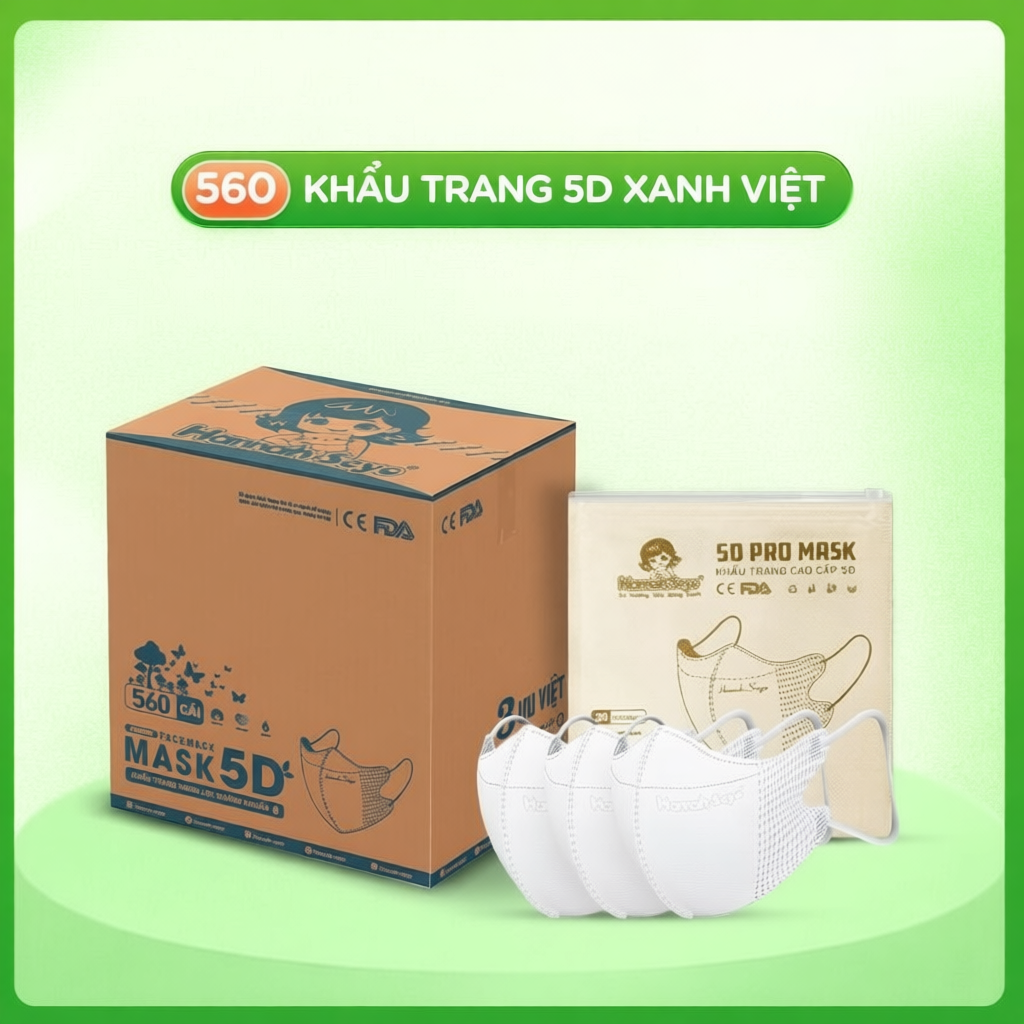 [Thùng 500/560 cái túi zip vải] Khẩu trang 5D chống tia UV, chống nắng, bụi mịn, dày dặn 3 lớp Hanna