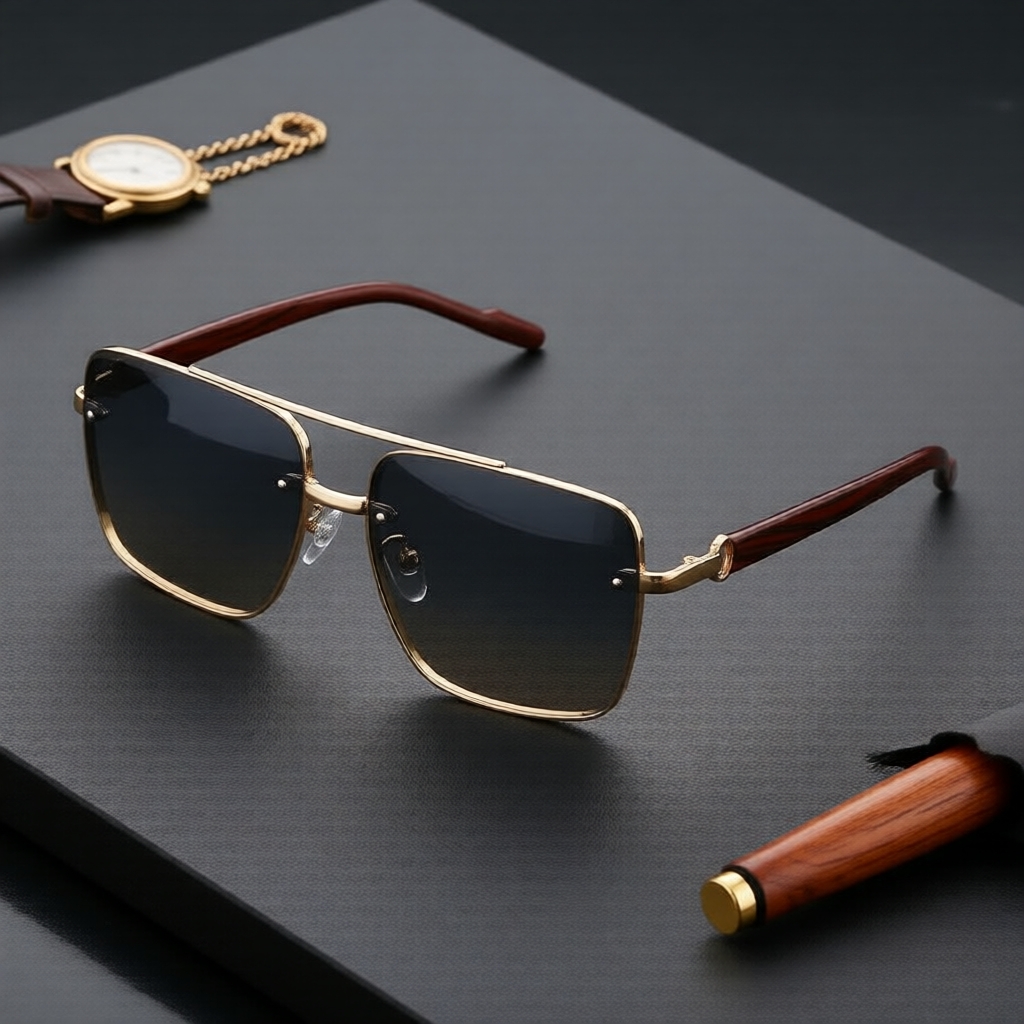 Kính vuông gọng đôi cổ điển với gọng vân gỗ cho mùa hè