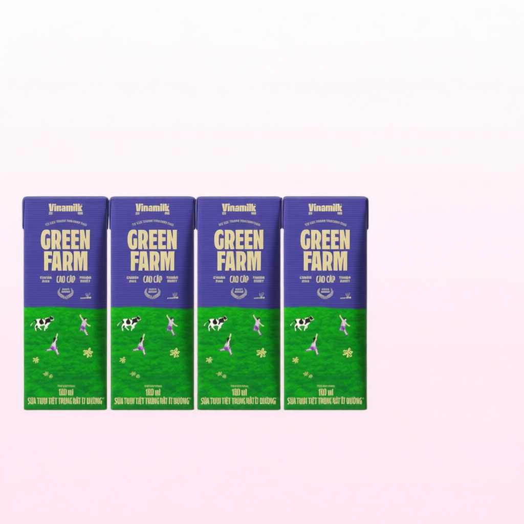 Lốc 4 hộp sữa tươi tiệt trùng Vinamilk Green Farm 180ml rất ít đường