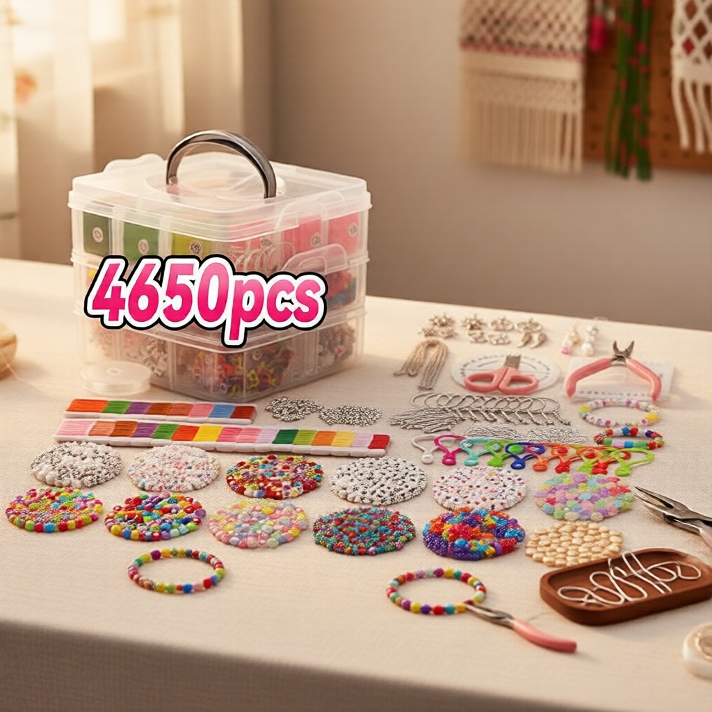 Bộ dụng cụ làm trang sức 4655 hạt, quà tặng DIY, bộ nguyên liệu làm vòng tay