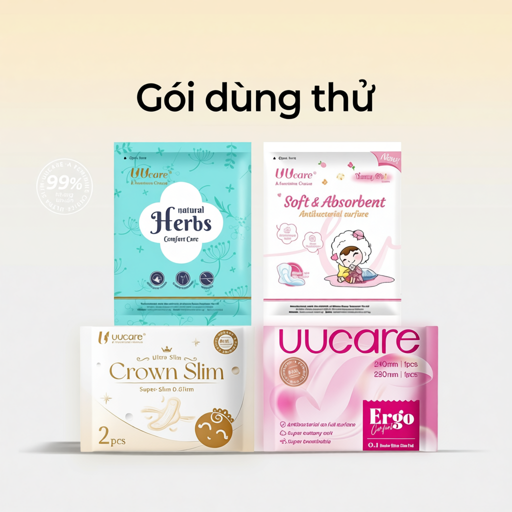 Băng vệ sinh UUcare ERGO/Cool Tech/Herbs/Crown Slim Siêu thấm ban ngày và đêm (2 Miếng dùng thử)