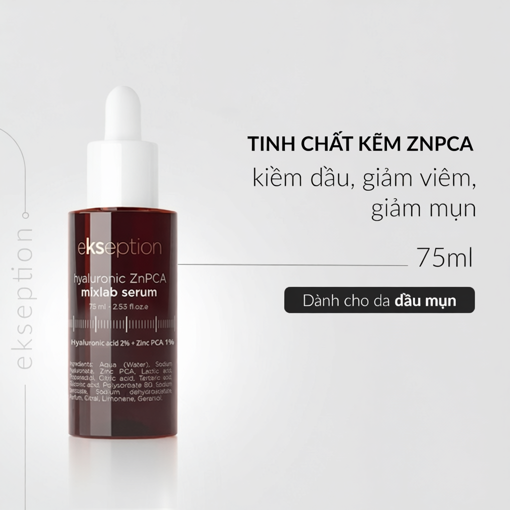 Serum kẽm Ekseption Hyaluronic ZnPCA giảm mụn, kiềm dầu 75ml