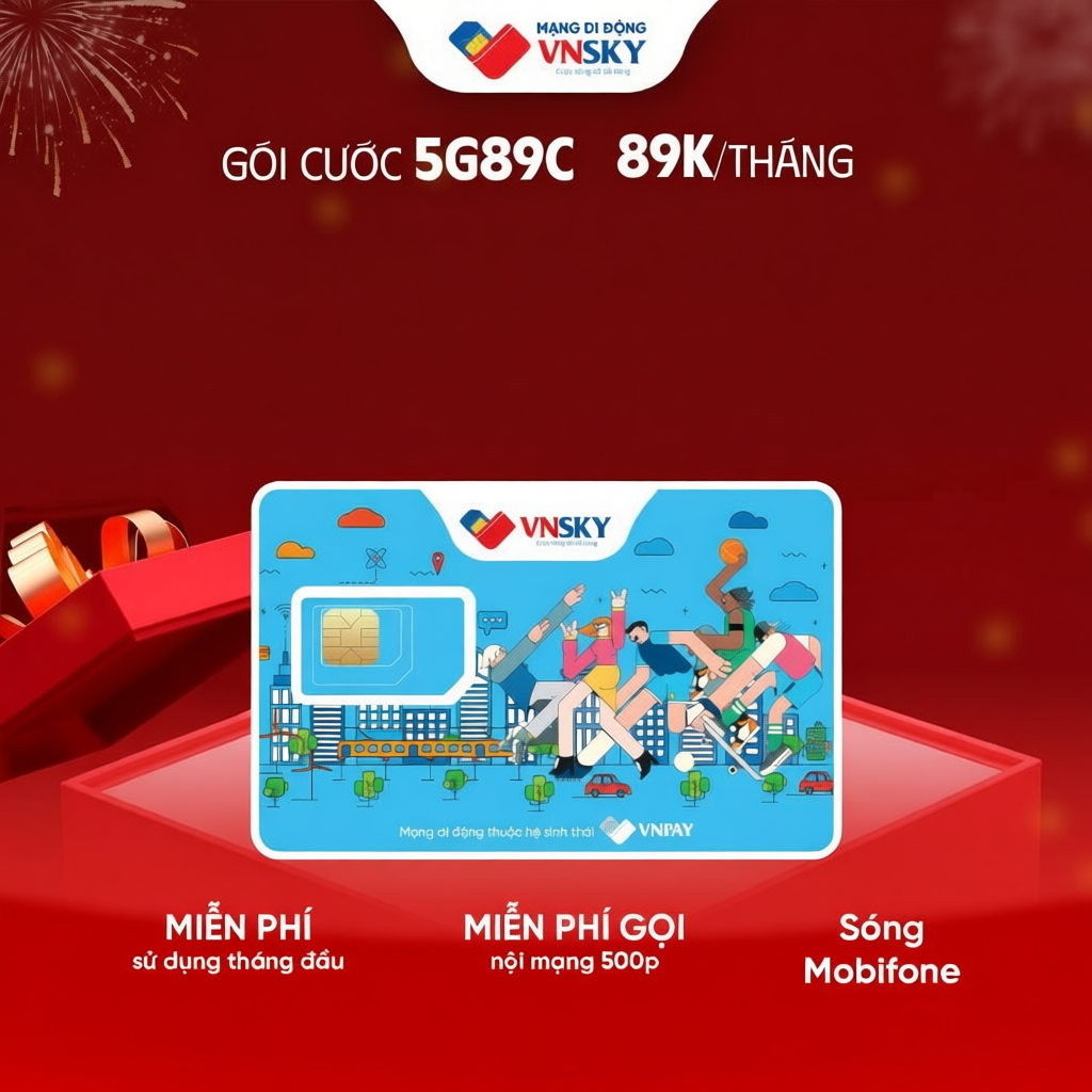 5G89 - Sim data 5G VNSKY (5GB/ngày) 150GB/tháng sóng Mobifone + Tặng data tháng đầu + 100 phút gọi n