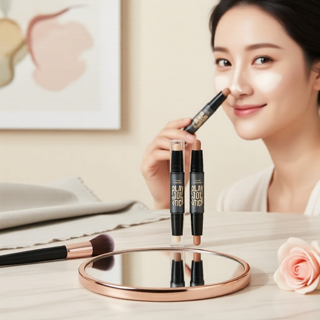 LAMEILA 2 trong 1: Che khuyết điểm & tạo khối, bút bắt sáng 2 đầu, lì, chống nước lâu trôi, hiệu ứng