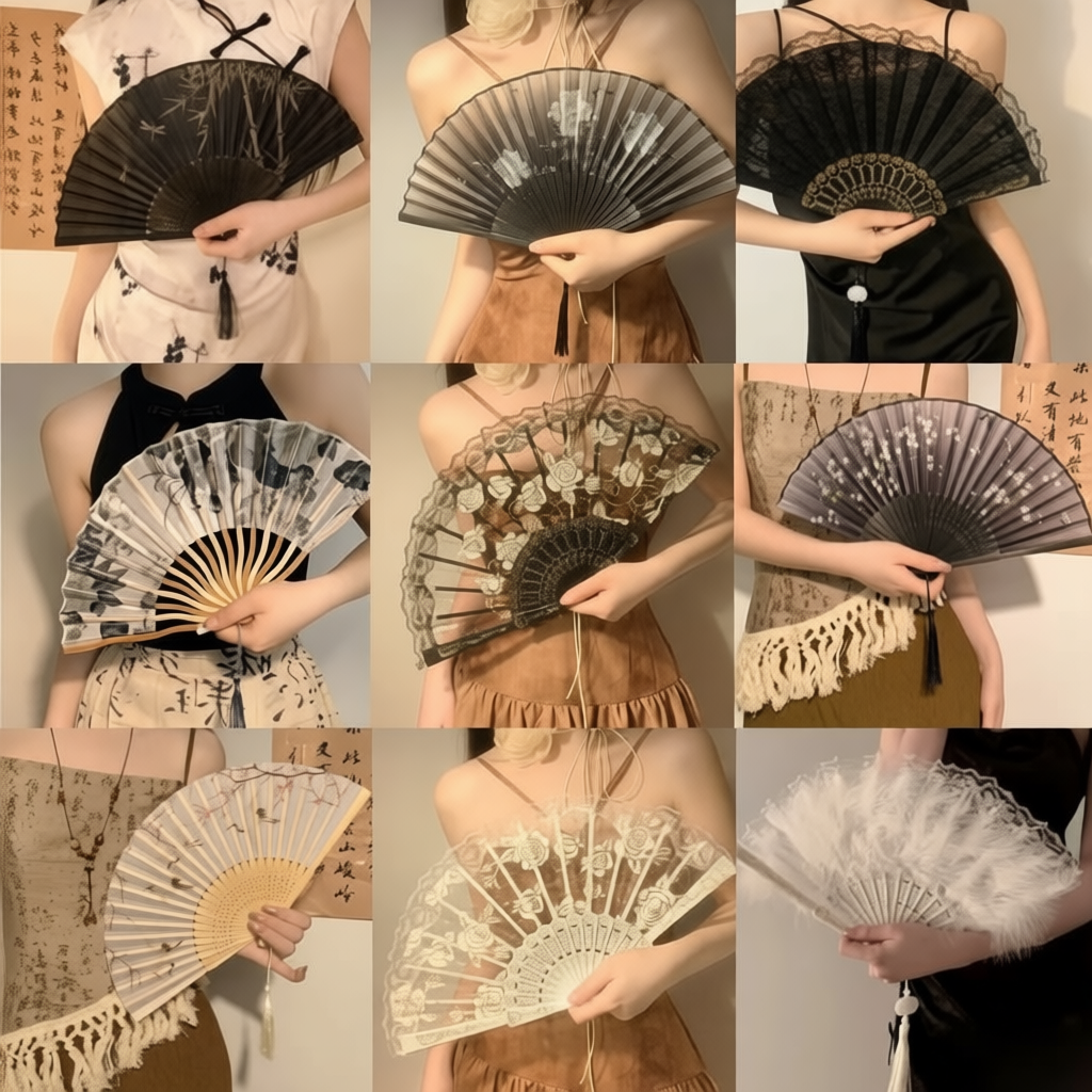 (70 mẫu) quạt vải ren xòe cầm tay họa tiết hoa cổ trang , phụ kiện múa chụp ảnh Tết JK Lolita