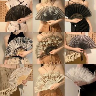 (70 mẫu) quạt vải ren xòe cầm tay họa tiết hoa cổ trang , phụ kiện múa chụp ảnh Tết JK Lolita
