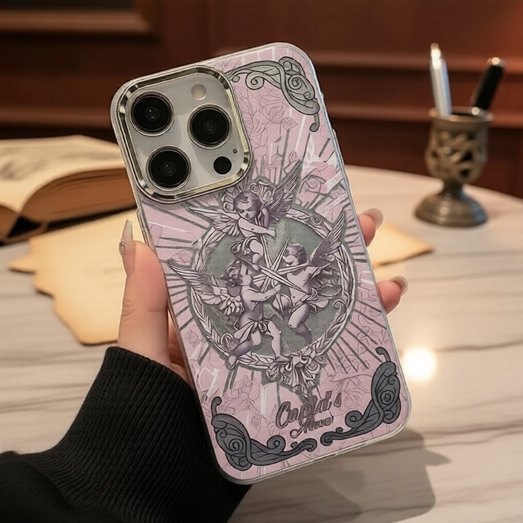 iPhone 14 Pro Max/13/12/11/15 Pro ốp lưng mềm trong suốt, họa tiết vẽ, khung kim loại chống va đập, 