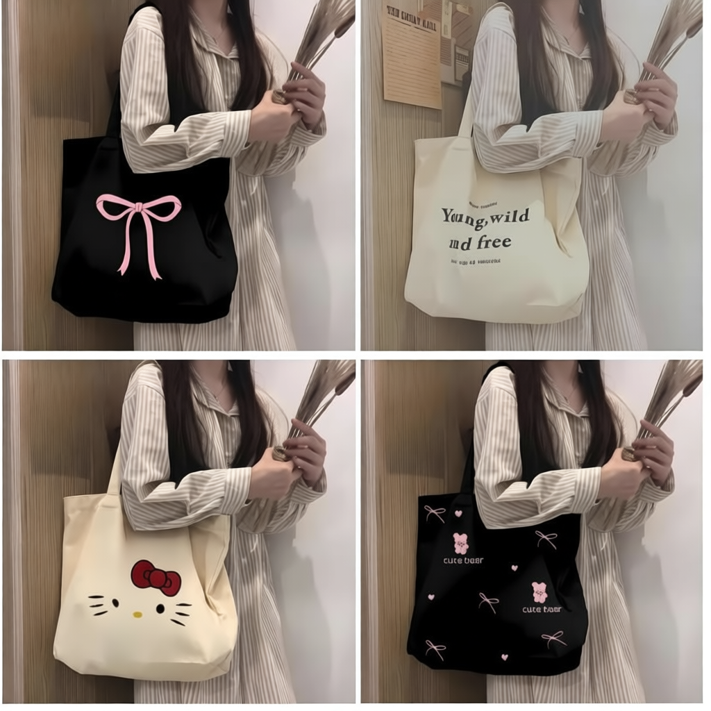 Túi tote túi vải canvas phong cách Hàn quốc, có khóa miệng ngăn phụ bên trong thời trang ulzzang-Hak