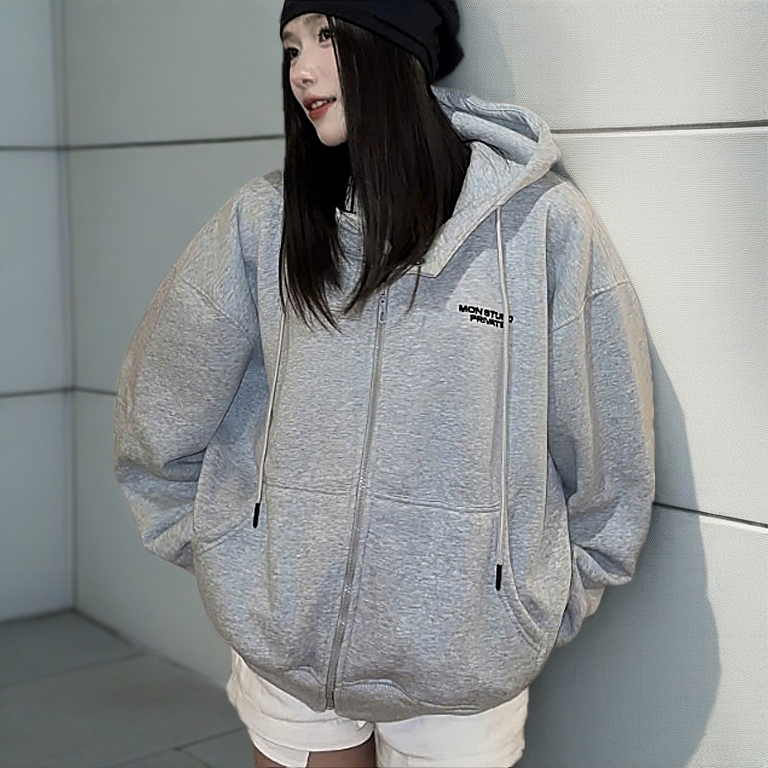 [ NỈ BÔNG KHÔNG XÙ ] Mon Studio – Áo Khoác Nỉ Hoodie Zip Boxy MON STUDIO PRIVATE Chống Nắng,Có Túi Trong , Form Rộng.