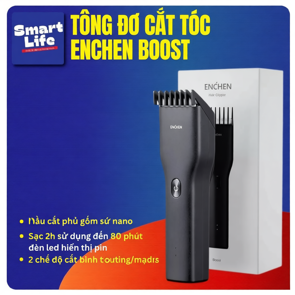 Tông đơ cắt tóc Enchen Beardo 2 không dây, lưỡi thép không gỉ, tốc độ cao