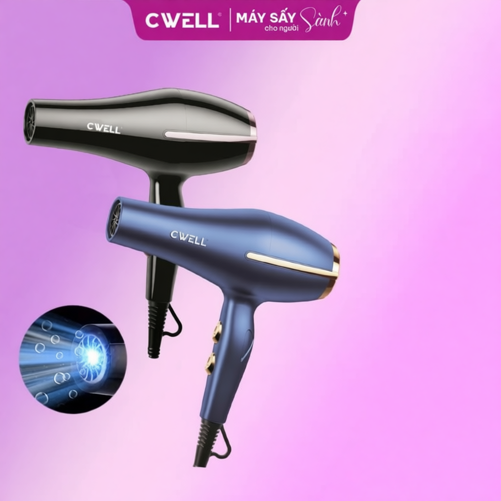 Máy sấy tóc CWell C03HD công suất lớn 1800W-2500W, 6 chế độ sấy kép, ánh sáng xanh bảo vệ tóc