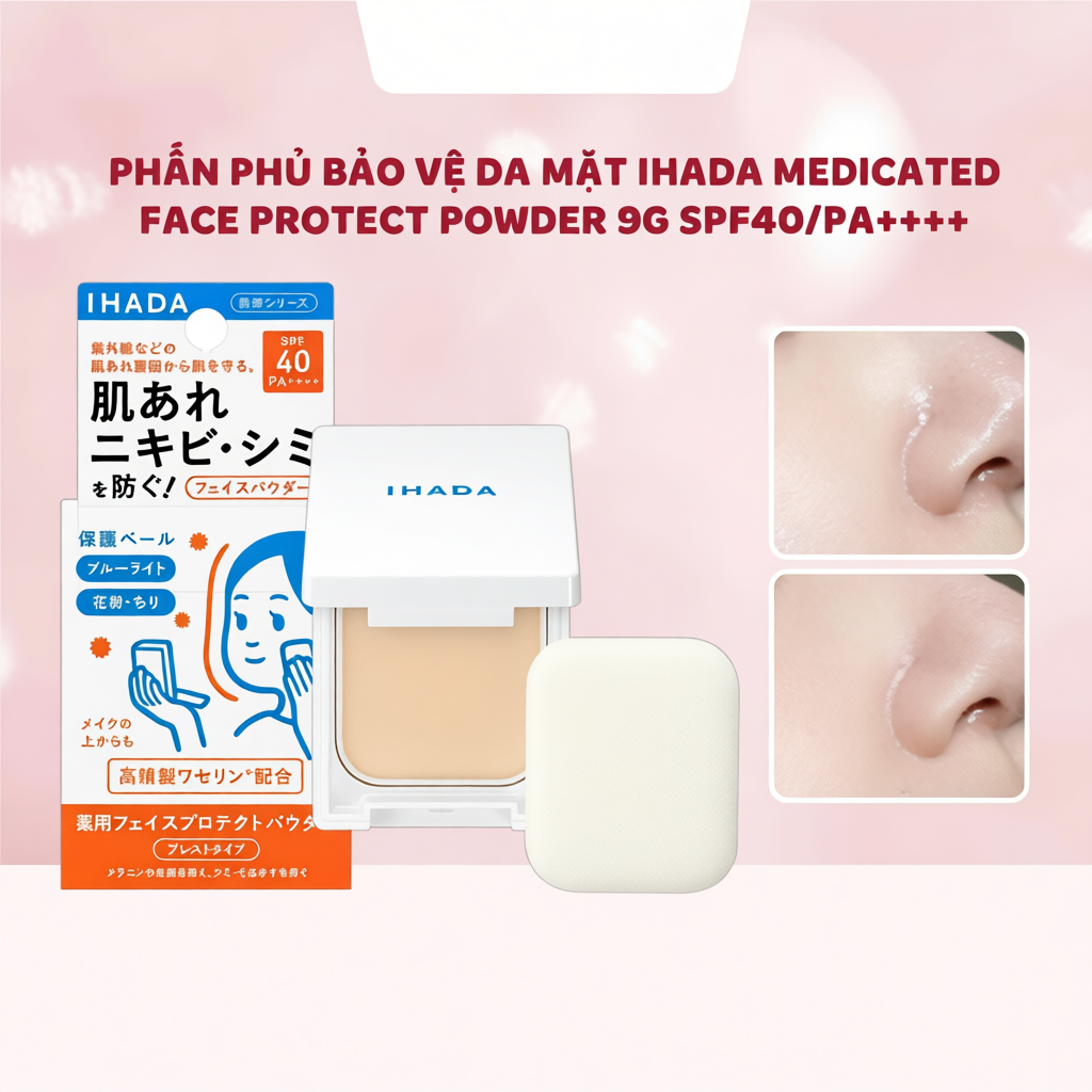 Phấn phủ bảo vệ da mặt Shiseido Ihada Medicated Face Protect Powder SPF40/PA++++ 9g dưỡng da kiềm dầ