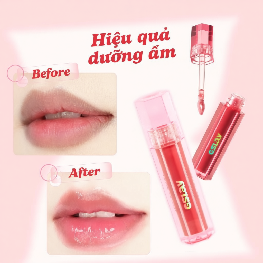 Combo 02 Son Dưỡng Bóng Có Màu Thuần Chay GSLAY YOSO Lip Serum dưỡng ẩm, tái tạo môi (1mlx2)