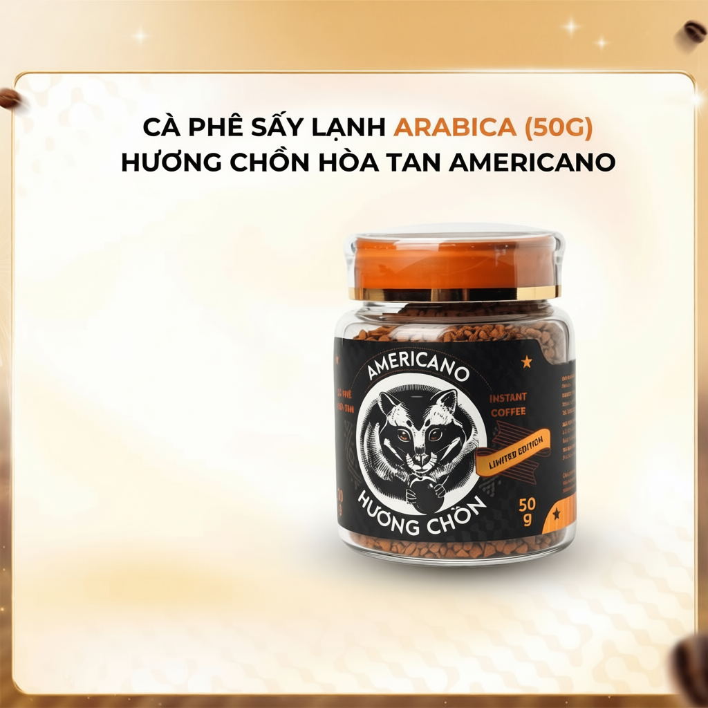 [TẶNG LY THỦY TINH] Cà Phê Arabica Sấy Lạnh Hương Chồn Americano 50g Ban Me Gold