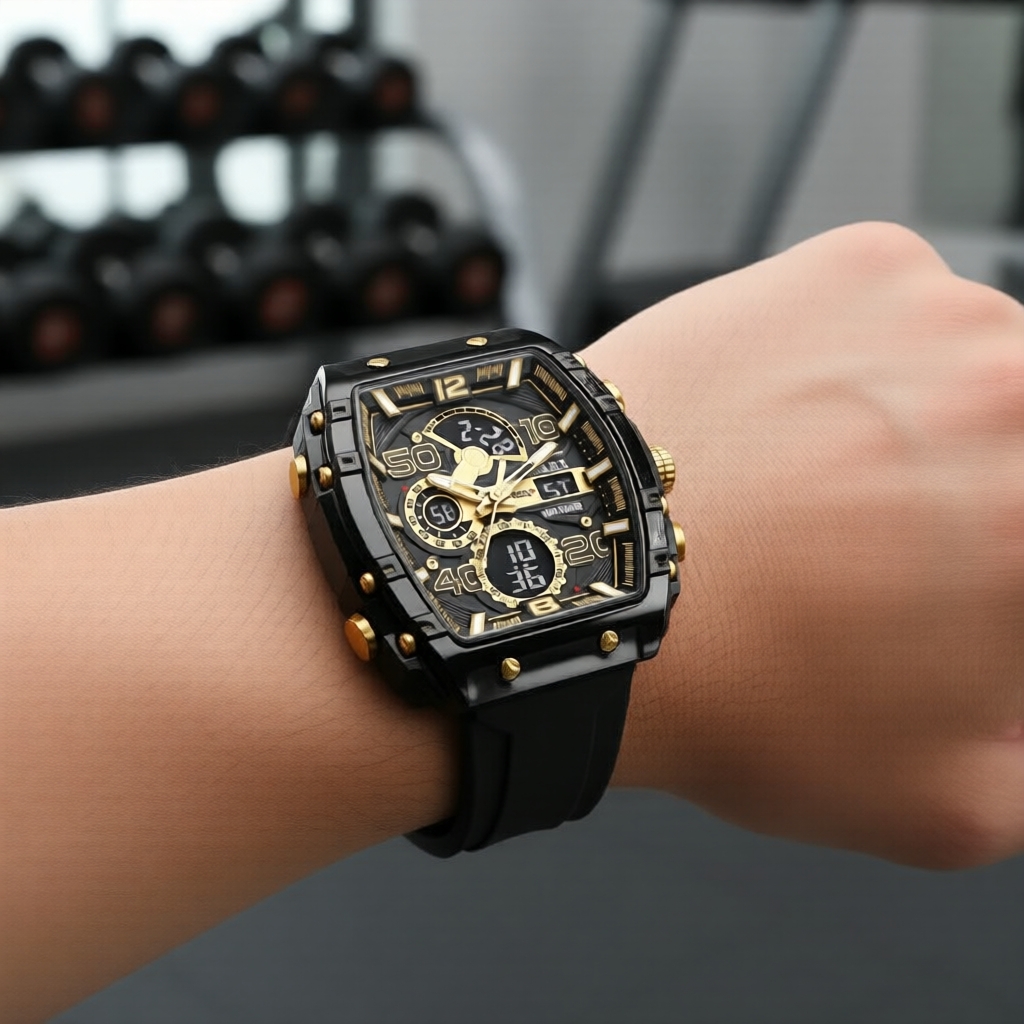 Đồng hồ thạch anh nam SMAEL 8109, mặt số hình thùng thời trang, hiển thị kép, chống nước, có lịch ng